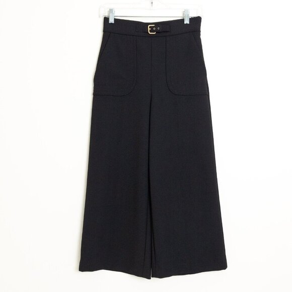 RED Valentino High-Waist Belted Wide Leg Cropped Trousers Culottes Black IT 36 - Picture 2 of 15